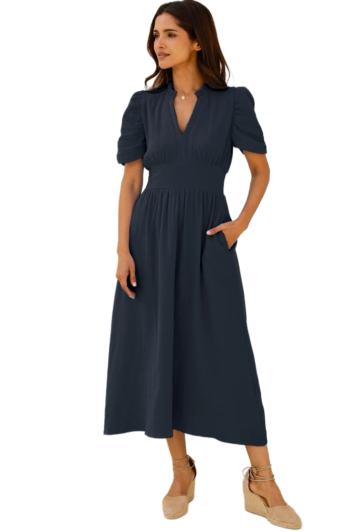 Esha Cheesecloth Dress | Navy