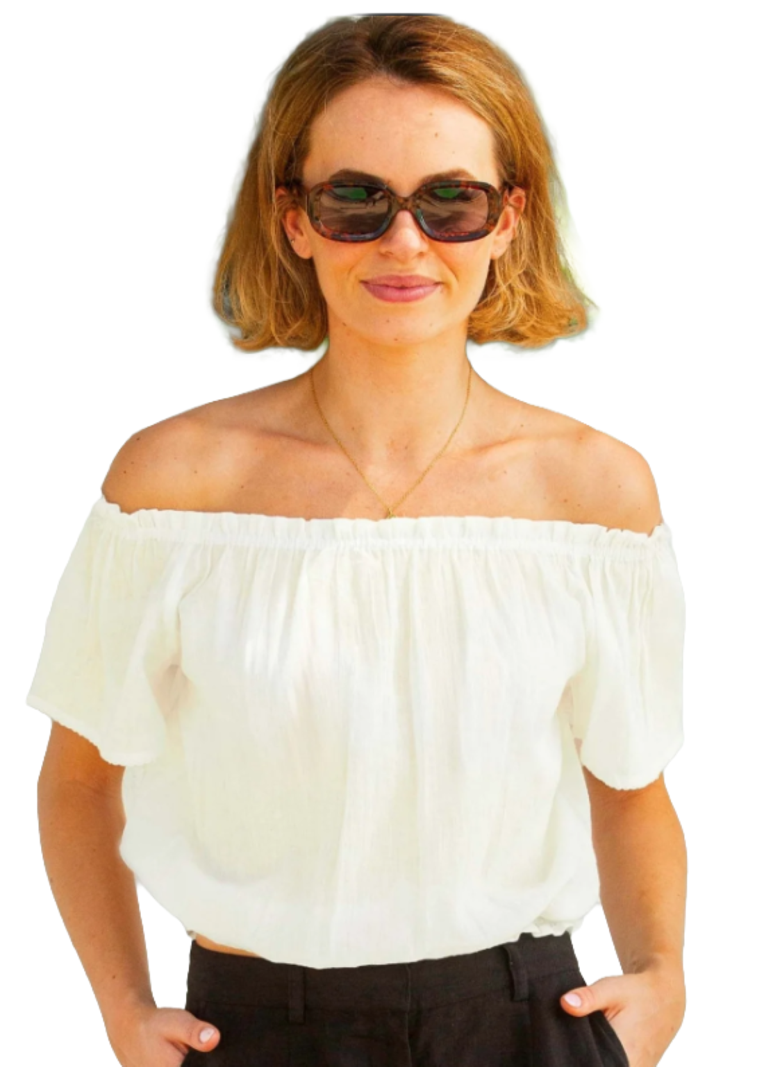 short sleeve off the shoulder top in cream