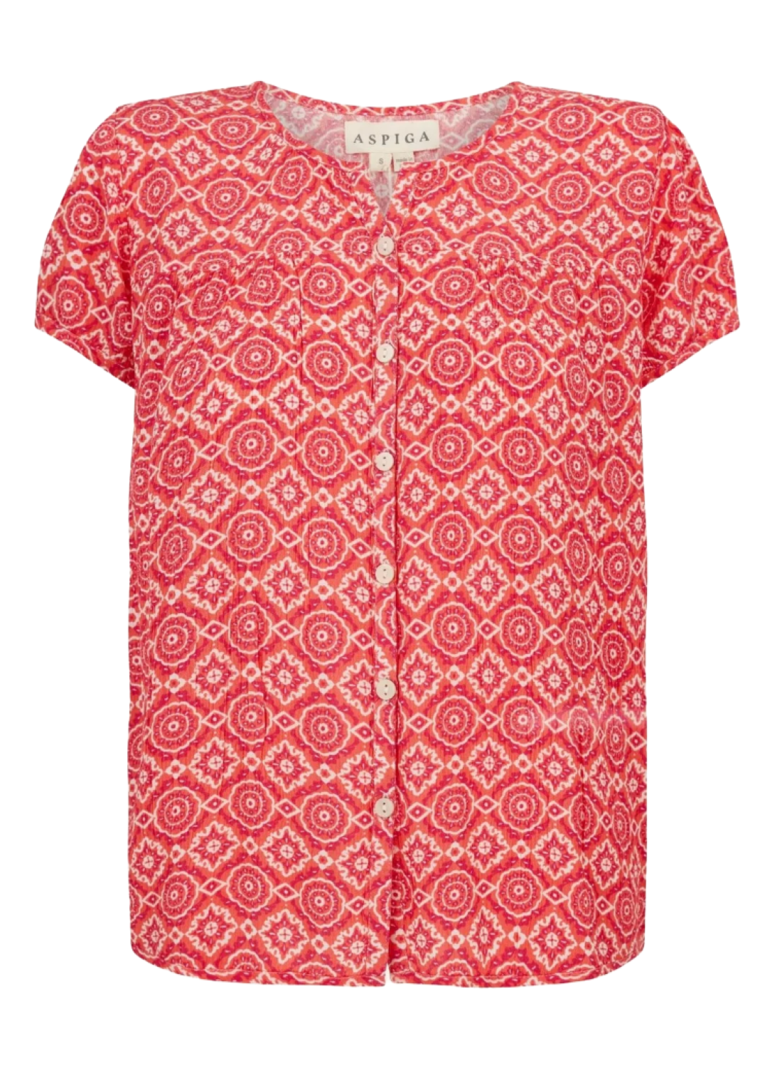 short sleeve round neck top in coral pink print