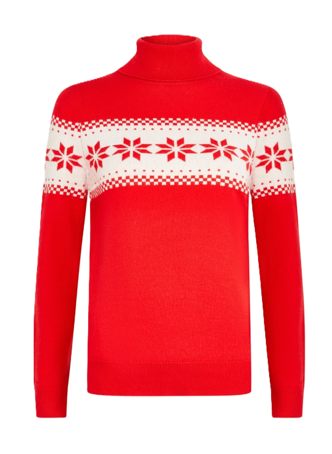 snowflake fairisle polo neck jumper in red
