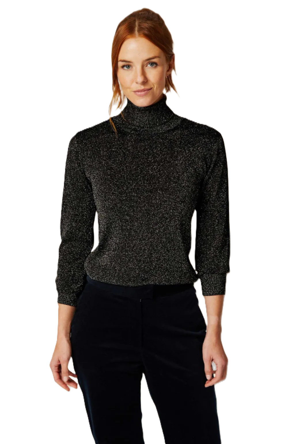 super soft metallic viscose blend polo neck in black