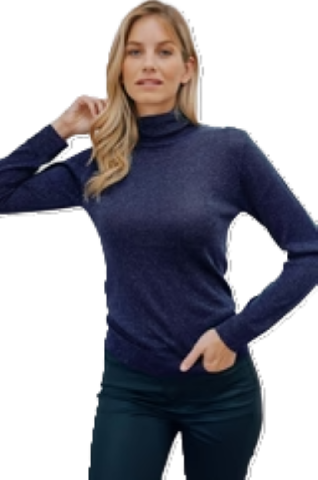 super soft metallic viscose blend polo neck in navy