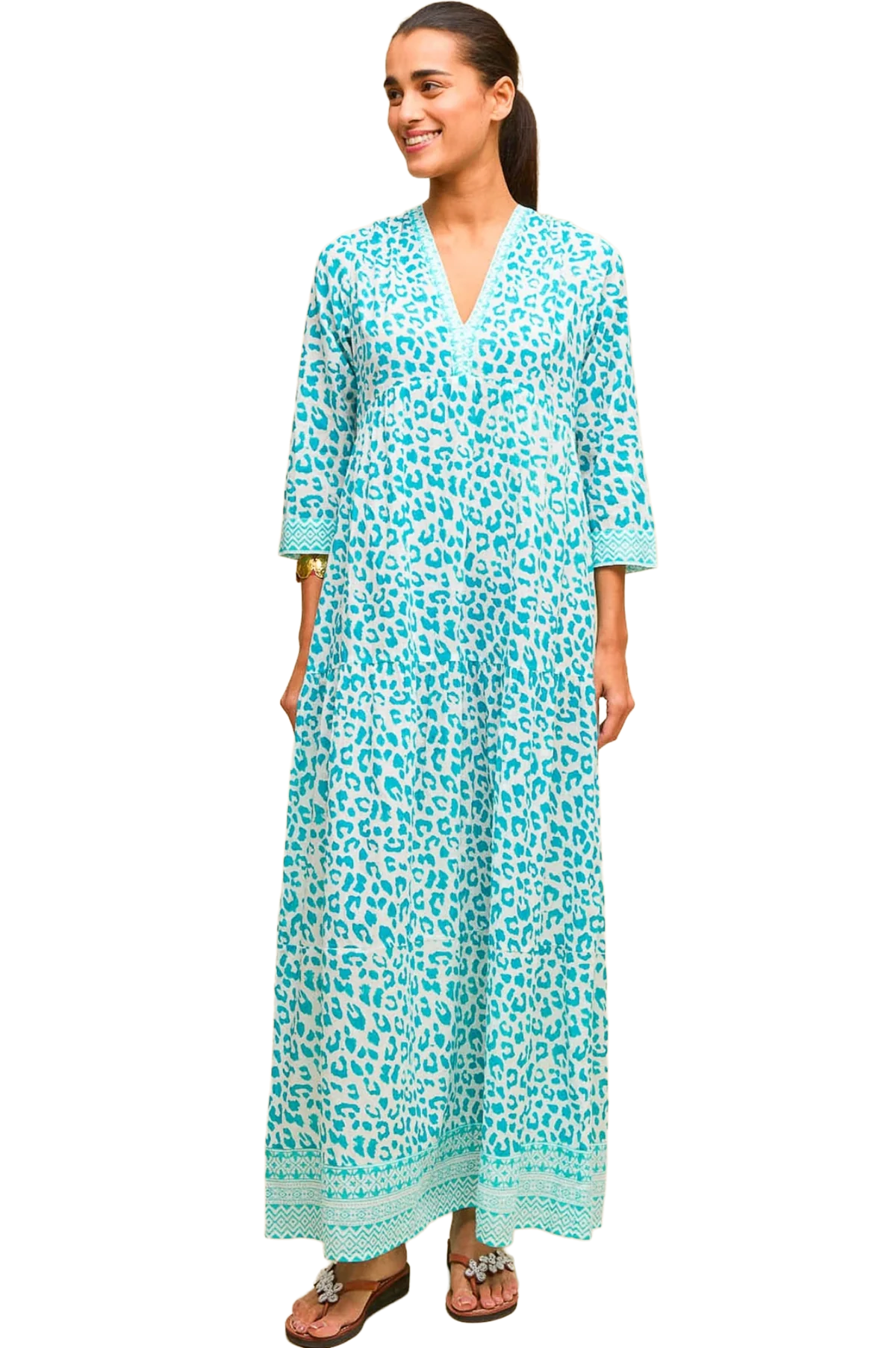 Mykonos Maxi Dress | Soft Cheetah White Turquoise