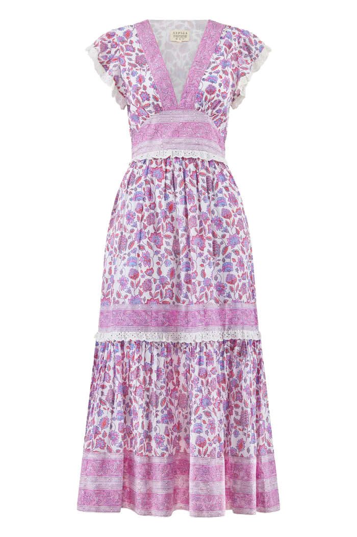 Pippa Block Print Dress | Garden Jaal Pink White
