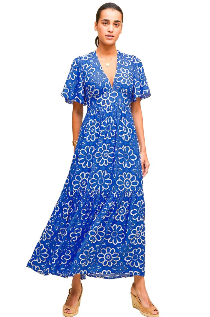 Sylvie EcoVero Dress | Lace Floral Cobalt White