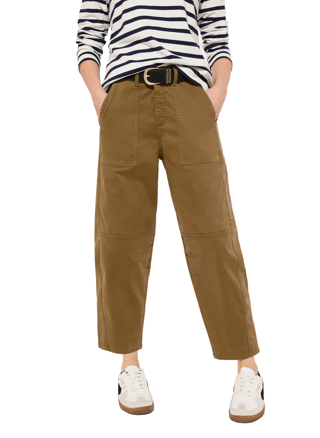 Amelia Organic Cotton Barrel Leg Cargo Trousers | Brown