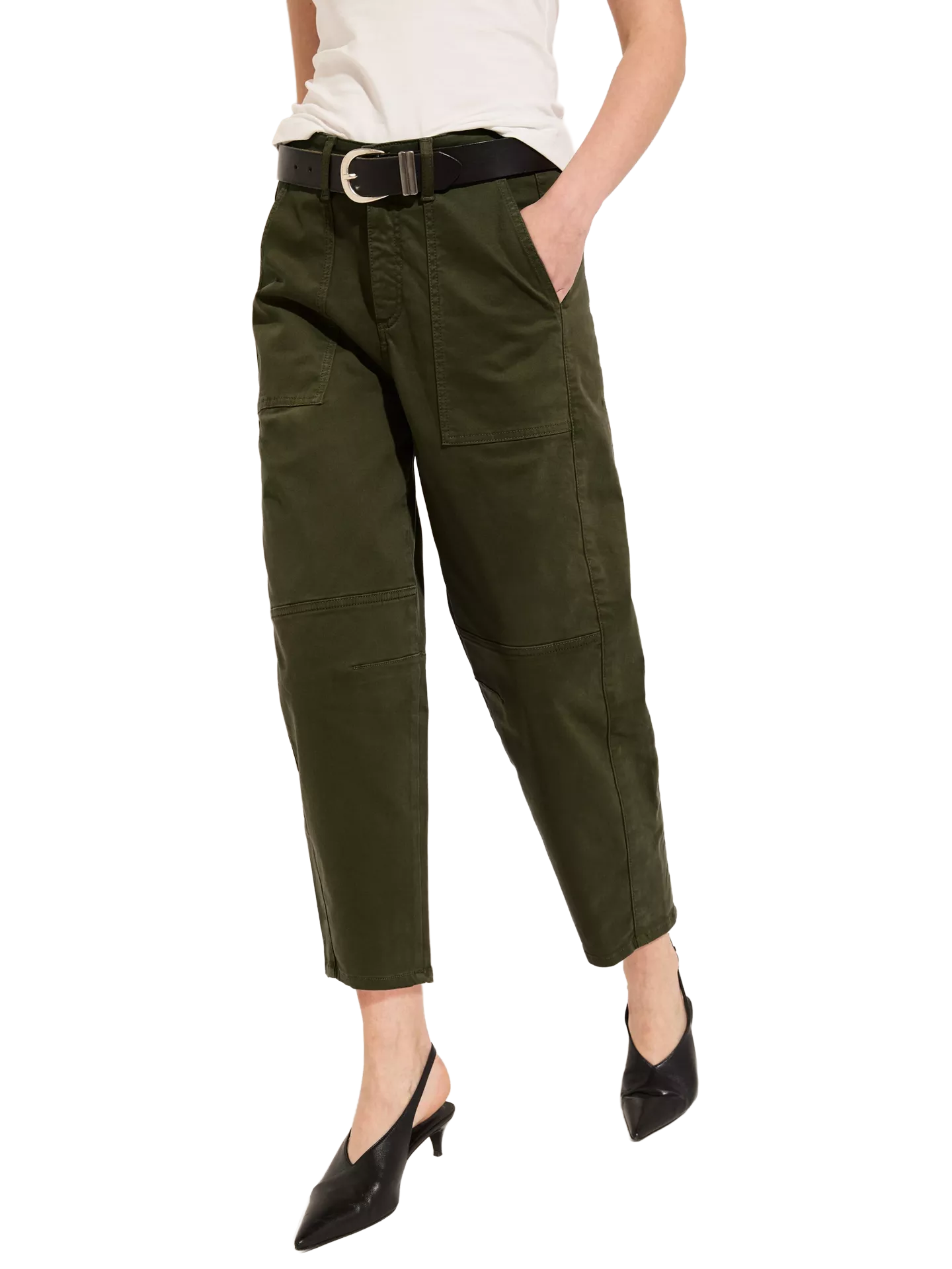 Amelia Organic Cotton Barrel Leg Cargo Trousers | Dark Olive