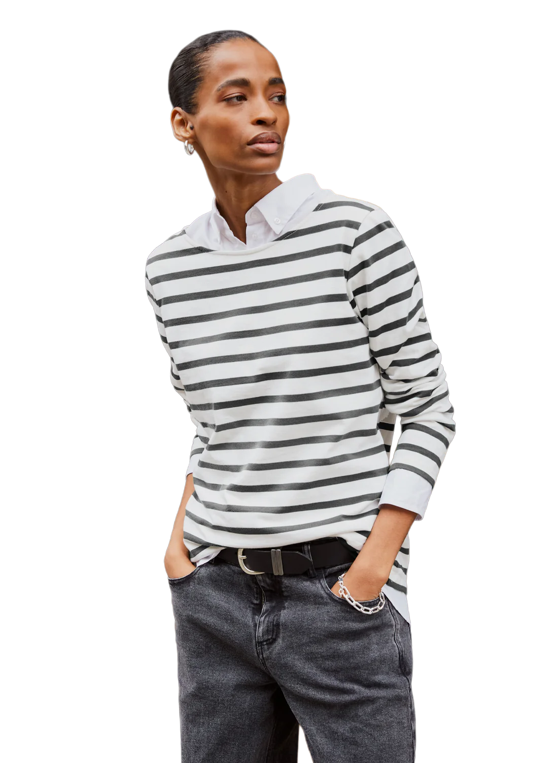 Ashley Organic Cotton Top | Soft White Grey Stripe