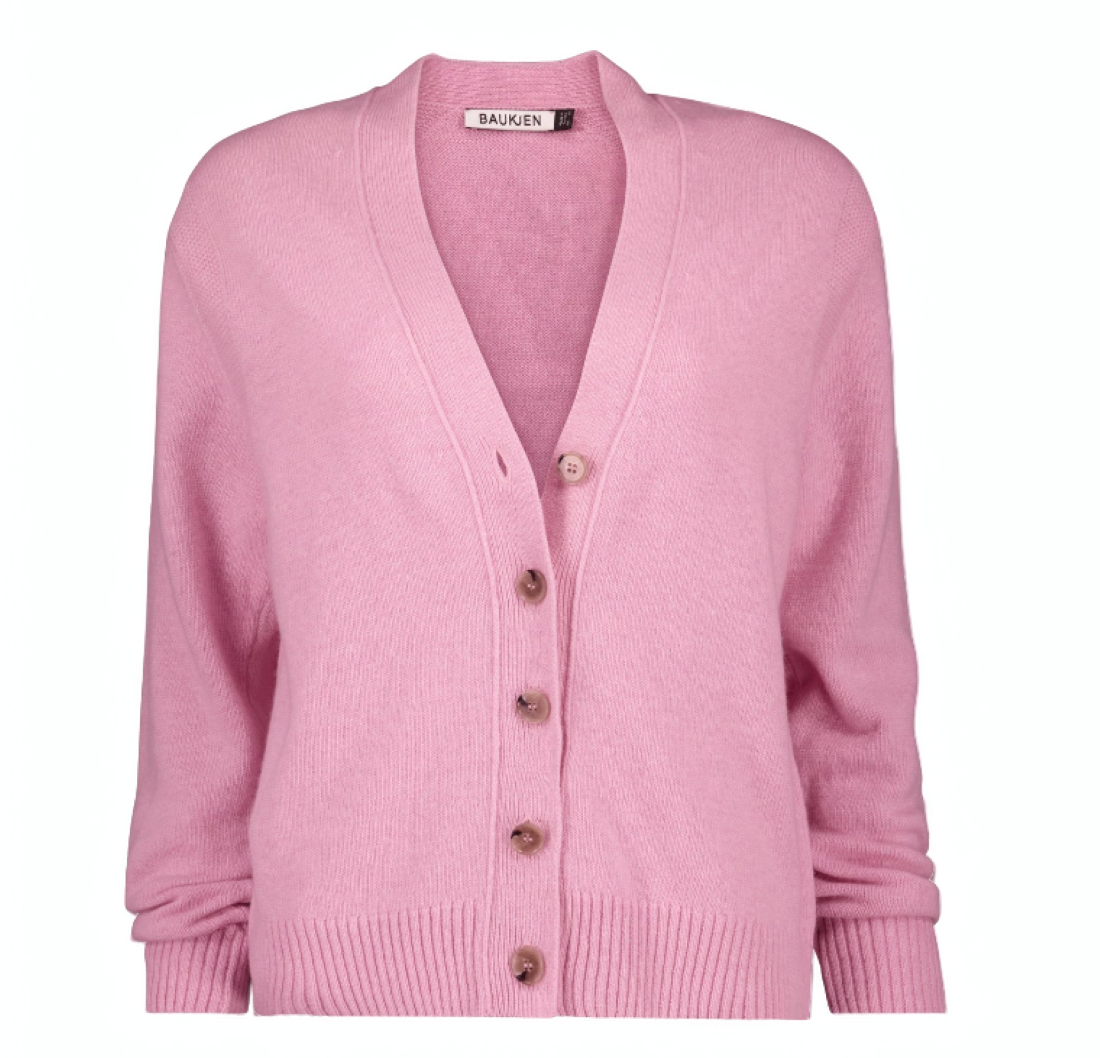 midweight v-neck cardigan in a boxy fit in soft cool pink