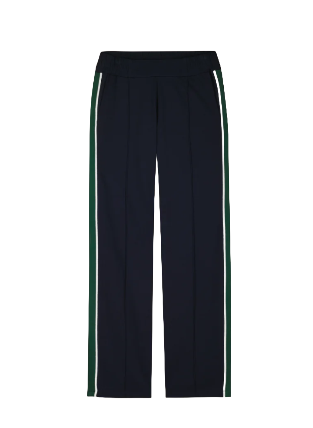 wide leg jogger style trouser in navy with green side stripe