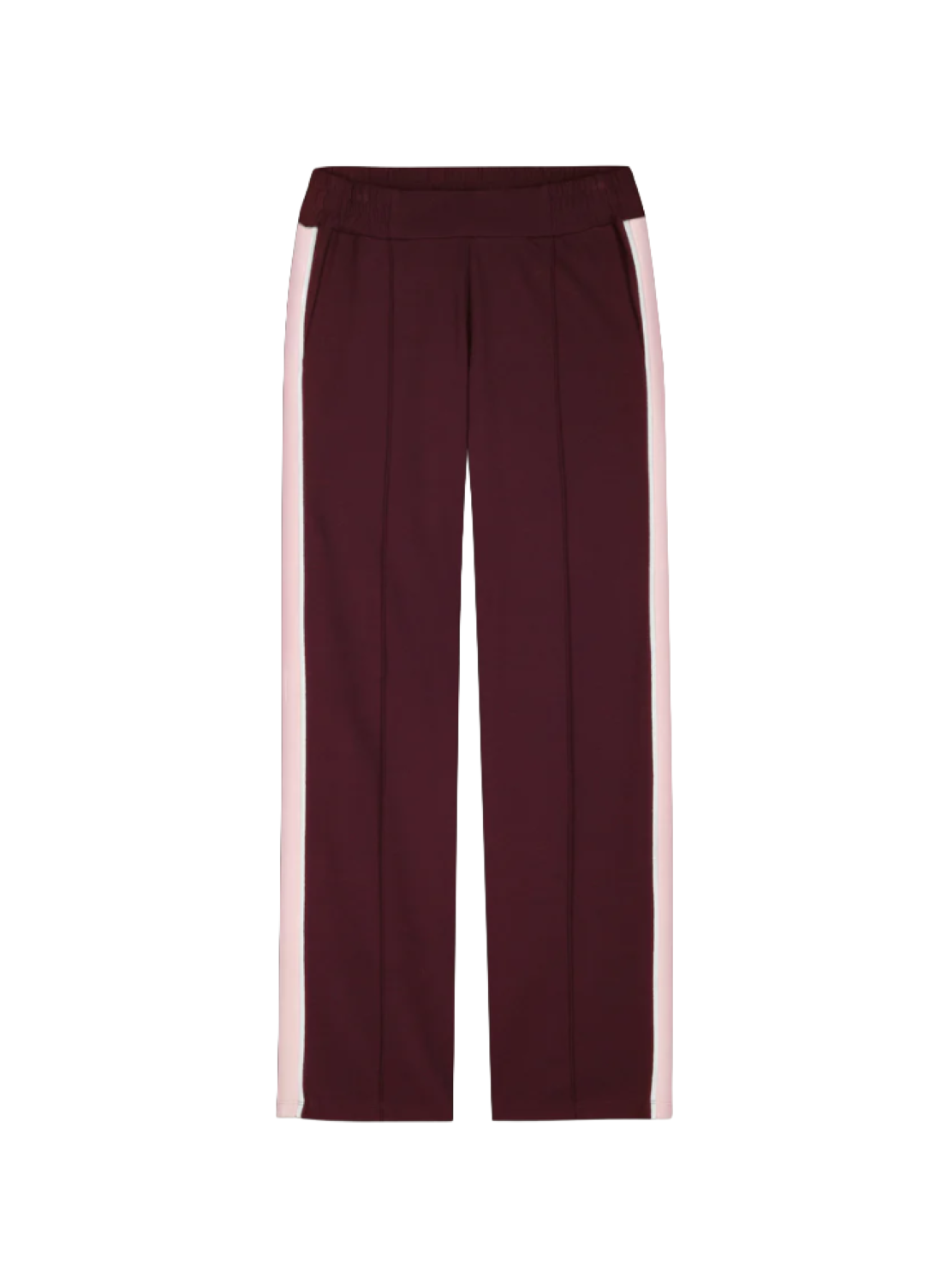 wide leg jogger style trouser in plum with pink side stripe