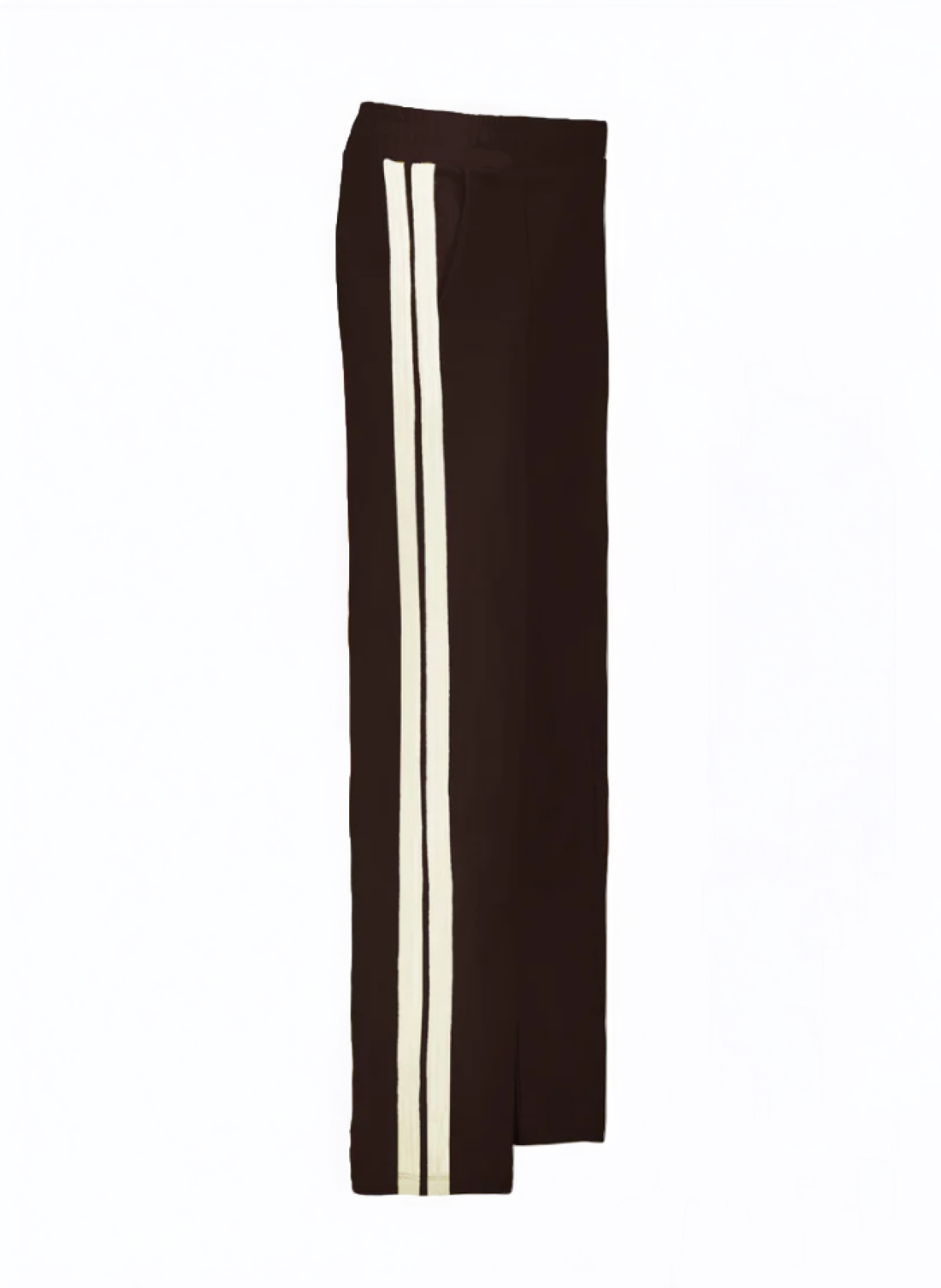 wide leg jogger style trouser in dark chocolate with cream side stripe