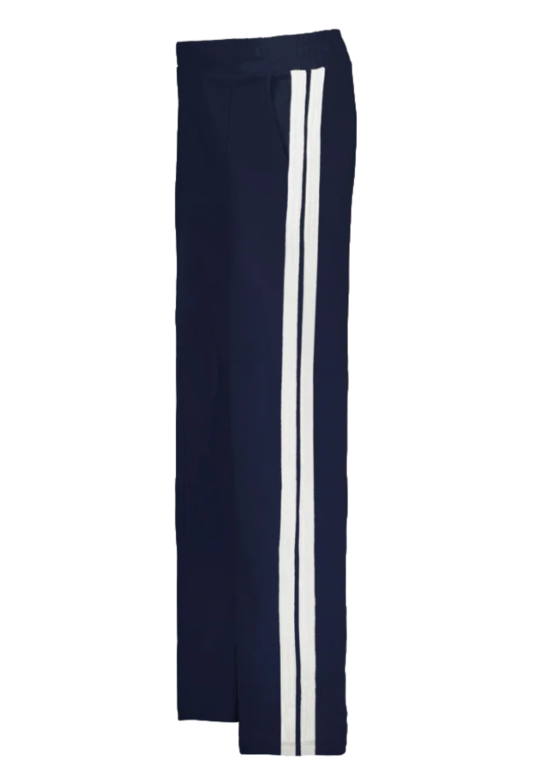 wide leg jogger style trouser in navy with white side stripe
