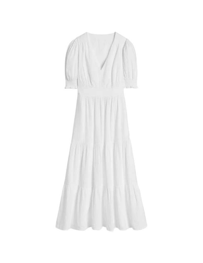 Anna Double Cloth Midi Dress | White