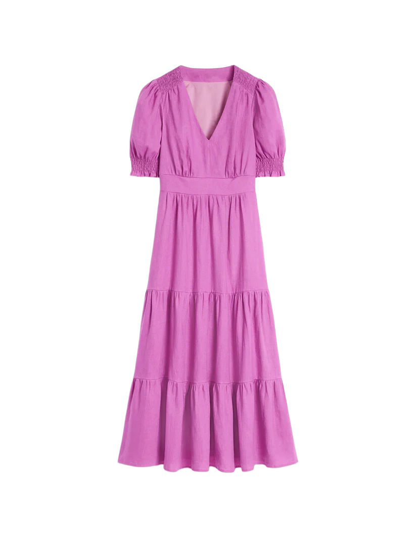 Anna Linen Tiered Midi Dress | Foxglove Purple
