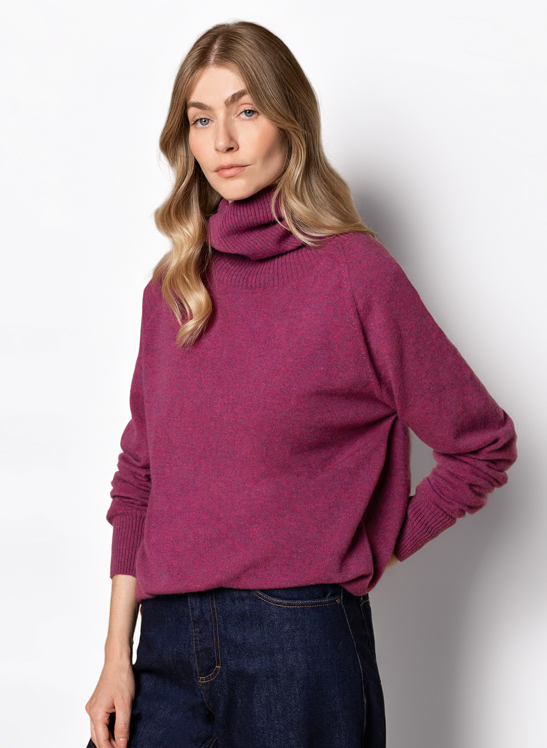supersoft slouch roll neck jumper in anemone purple