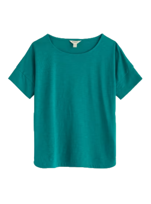 boat neck t-shirt in jersey slub with a curved hem in blue-green