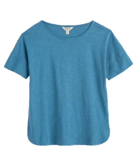 boat neck t-shirt in jersey slub with a curved hem in greyed blue